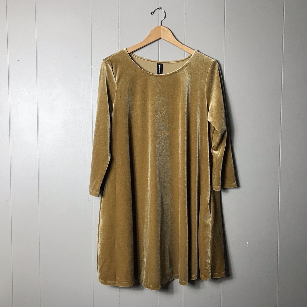 AGNES & DORA GOLDEN WHEAT VELOUR TUNIC DRESS LONG SLEEVE POCKETS WOMENS SIZE XXL